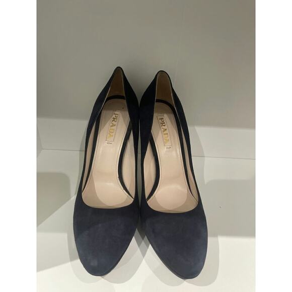 Prada Navy Blue Suede Pointed Toe Pumps - Picture 1 of 4